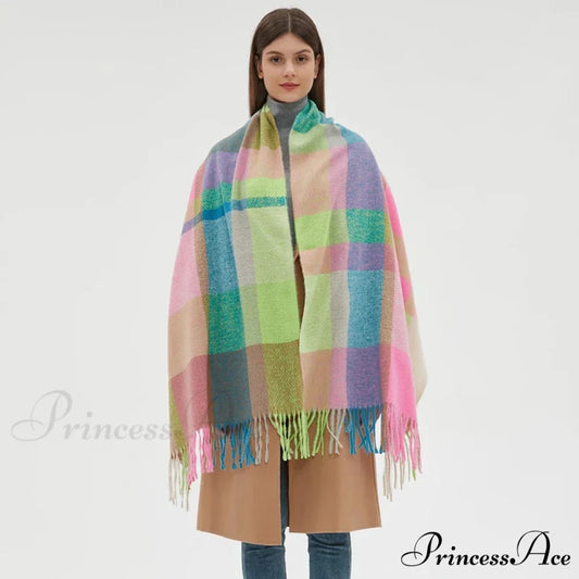 Stylish Cozy Knitted Cashmere Checkered Scarf Color-07 scarf-241228