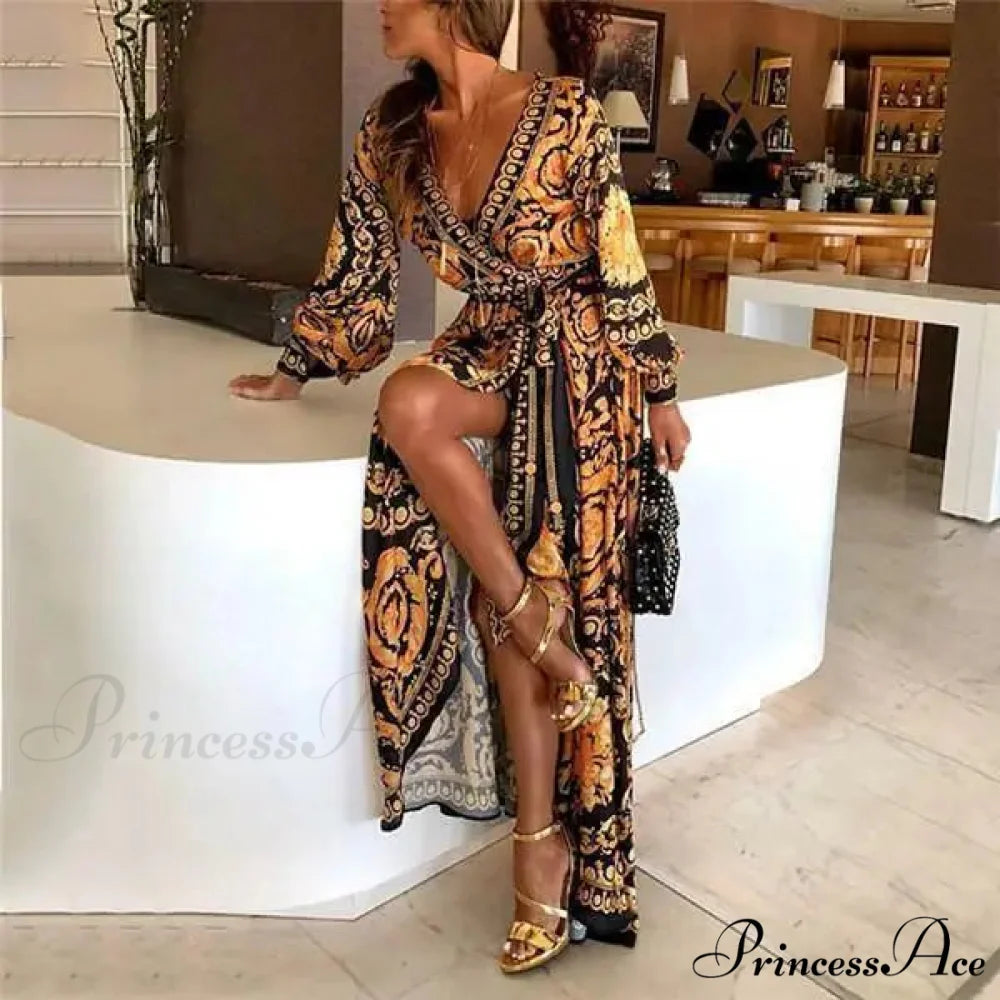 Stylish Cultural Bohemian Pattern Maxi Dress bohodress-250126