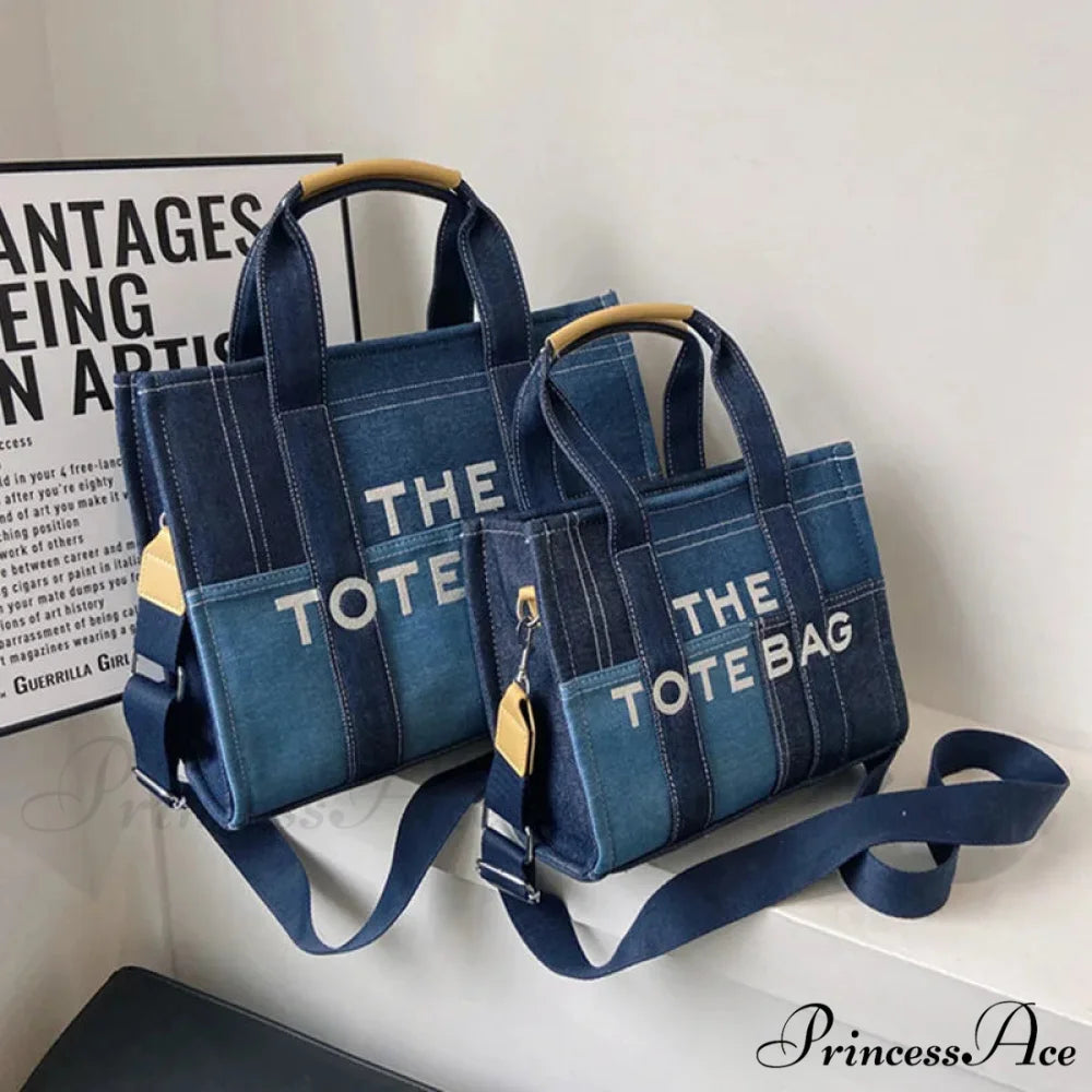 Stylish Denim Embroidered Crossbody Purse Blue / 27x21x11cm handbag-250126