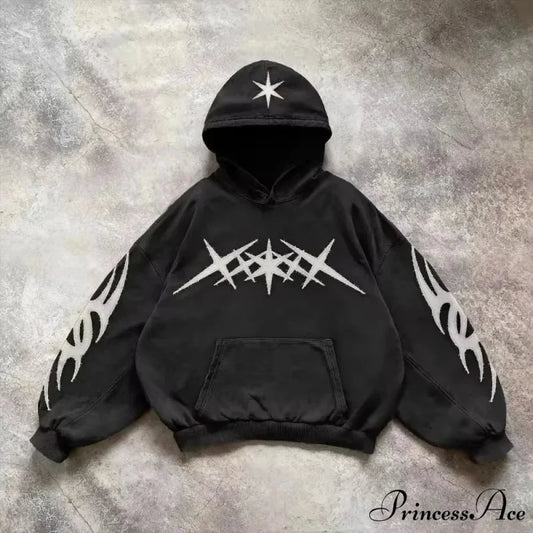 Stylish Design Patch Pullover Hoodie black 1 / M hoodies-241228