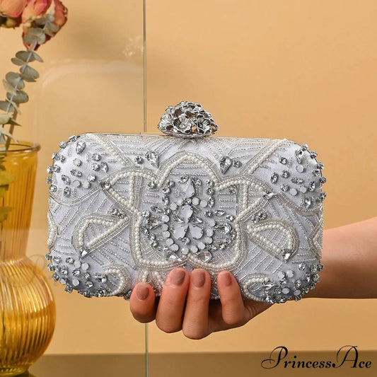 Stylish Diamond Evening Glass Rhinestone Wedding Celebration Bag 1065silver clutchbag-250126