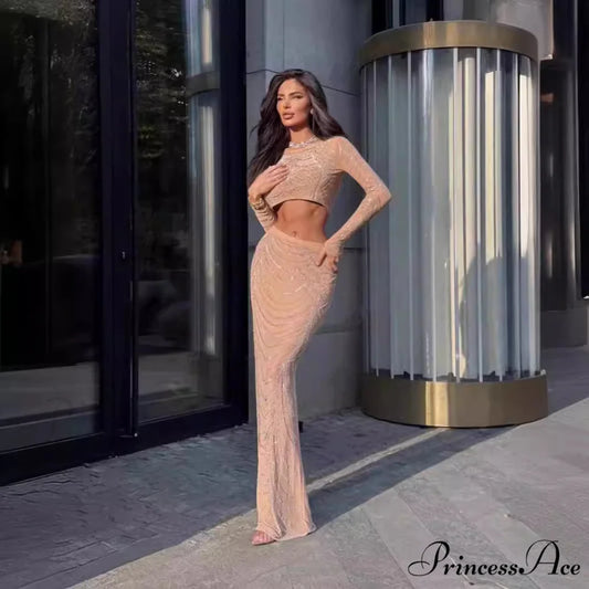 Stylish Elegant Strapless Prom Gown apricot / S promdress-250223
