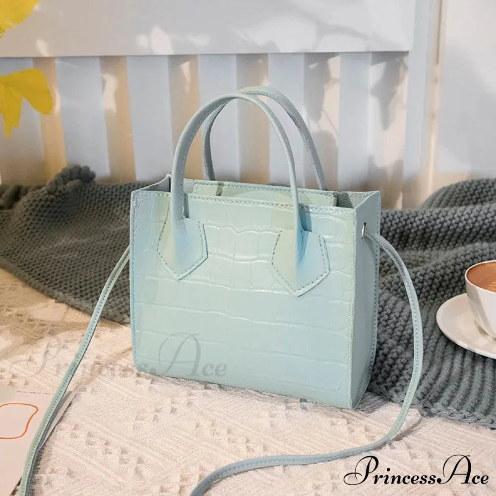 Stylish Faux Leather Square Crossbody Purse Blue handbag-250126