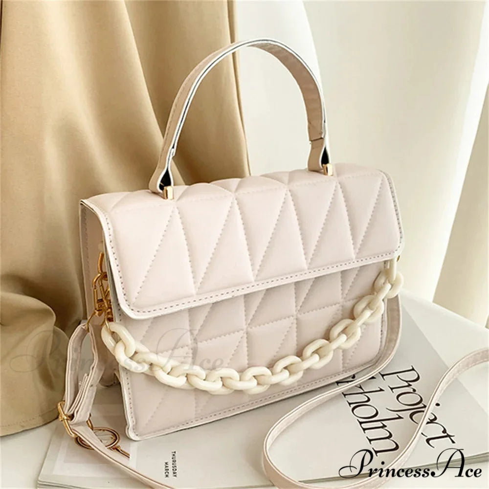 Stylish Faux Leather Square Crossbody Purse White handbag-250126