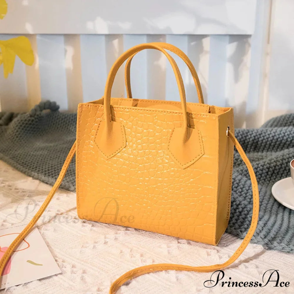 Stylish Faux Leather Square Crossbody Purse Yellow handbag-250126