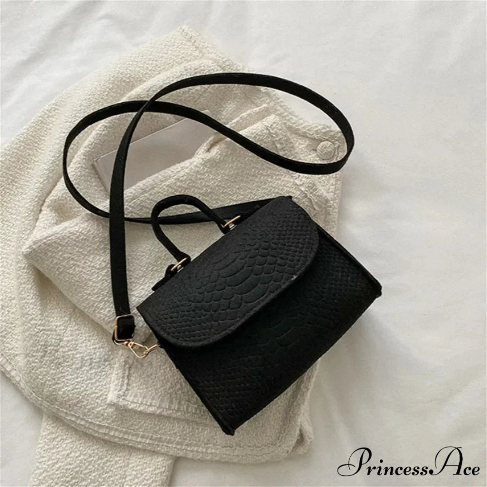 Stylish Felt Alligator Textured Crossbody Purse Black handbag-250126