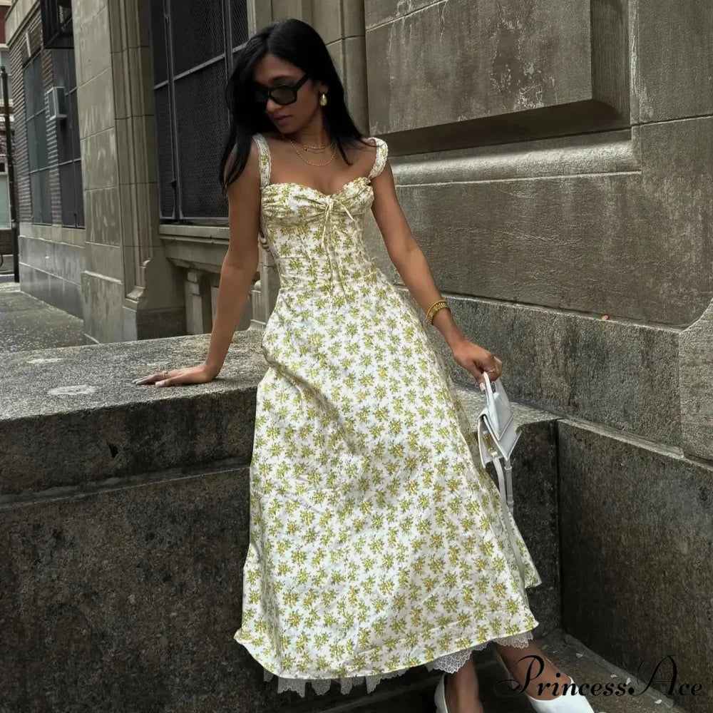 Stylish Flower Pattern Summer Midi Dress
