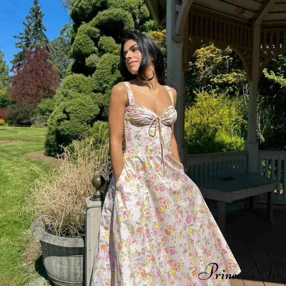 Stylish Flower Pattern Summer Midi Dress