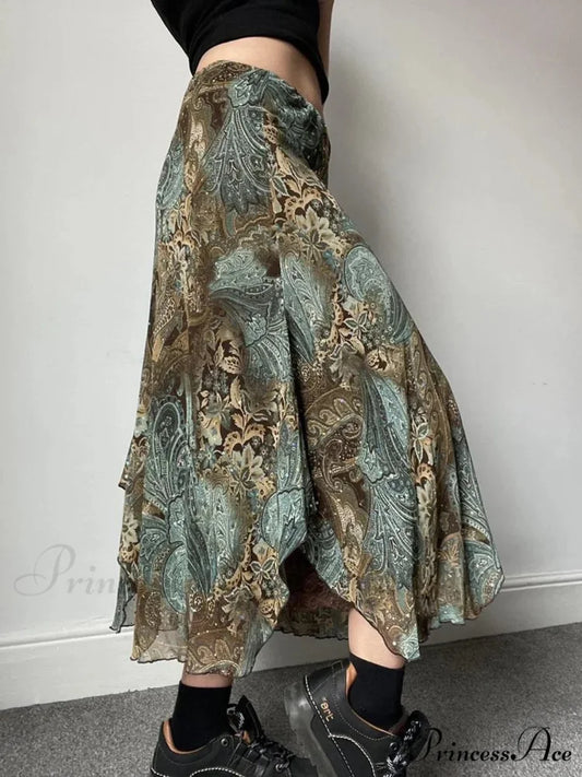 Stylish Flower Pattern Uneven Bohemian Holiday Lace Skirt skirt-250126