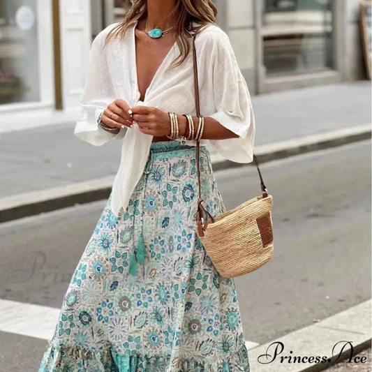 Stylish Flower Pleats Free-Spirited Stretchy High Waist Skirt skirt-250126