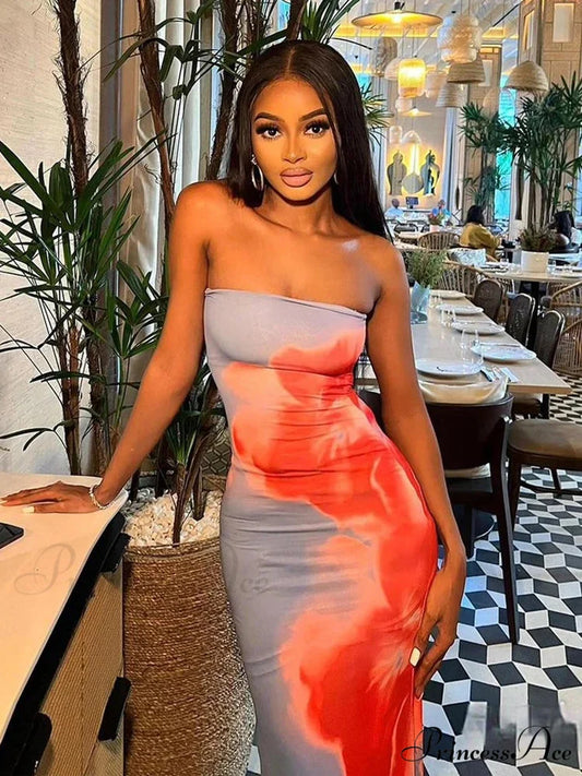 Stylish Flower Strapless Midi Split Backless Dress Color / S floraldress-250126