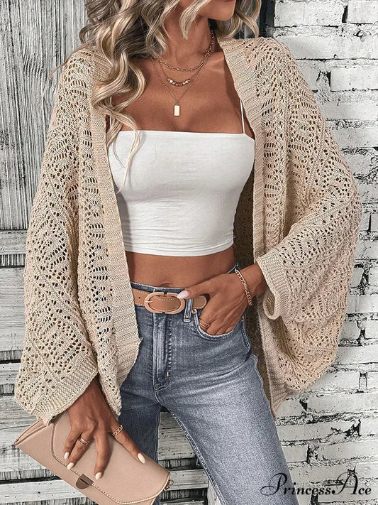 Stylish Front Open Batwing Sleeve Relaxed Knit Cardigan Khaki / S cardiagn-250126