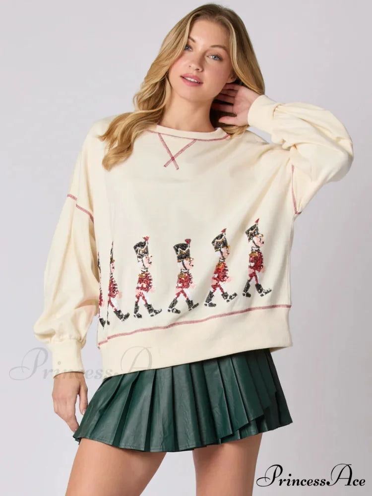 Stylish Glitter Patchwork Vintage Harajuku Long Sleeve Christmas Hoodie Christmas Hoodies-L