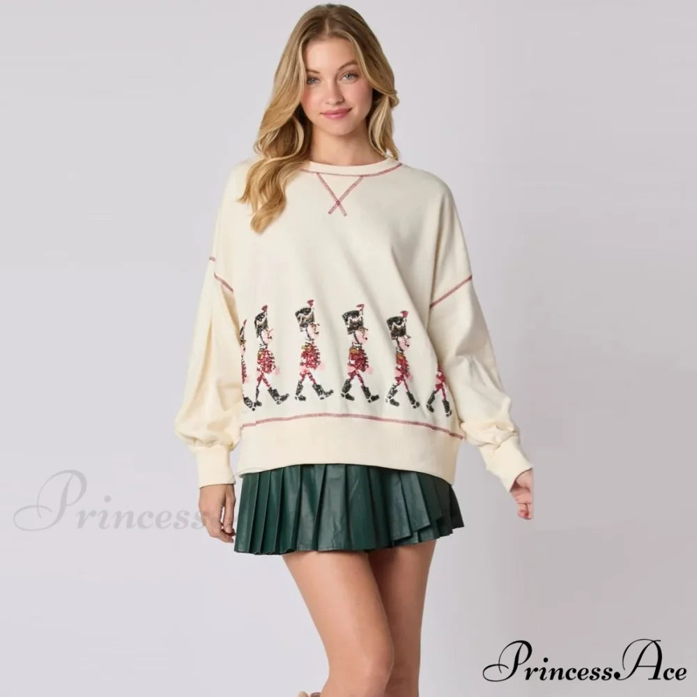 Stylish Glitter Patchwork Vintage Harajuku Long Sleeve Christmas Hoodie white / S Christmas Hoodies-L