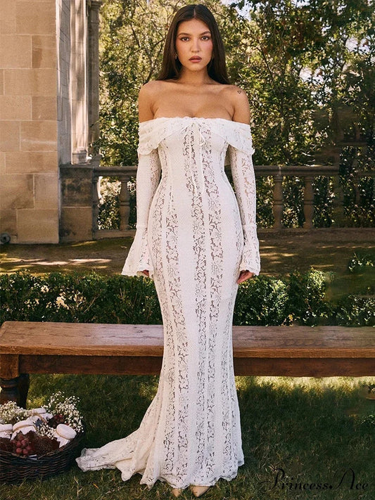 Stylish Ivory Lace Holiday Dress White / S vacationdress-250223