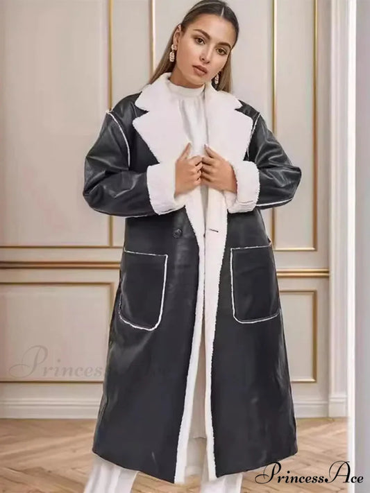 Stylish Lamb Wool Faux Leather Belted Overcoat overcoats-241228
