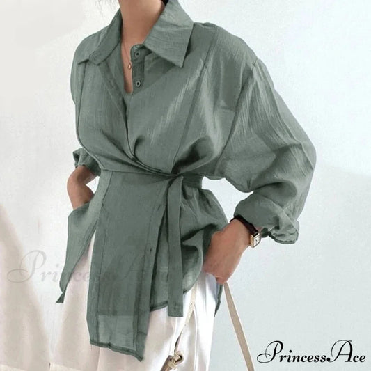 Stylish Long Sleeve Solid Baggy Sun Protection Top Green / S blouse-250126