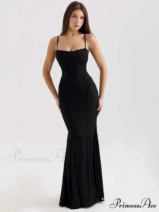 Stylish Maxi Mermaid Spaghetti Strap Holiday Dress Black / S vacationdress-250223