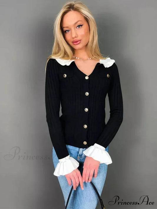 Stylish Patchwork Frill Long Sleeve Cardigan cardigans-241228