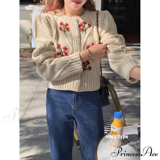 Stylish Print Solo Buttoned Knit Cardigan Apricot / S cardiagn-250126