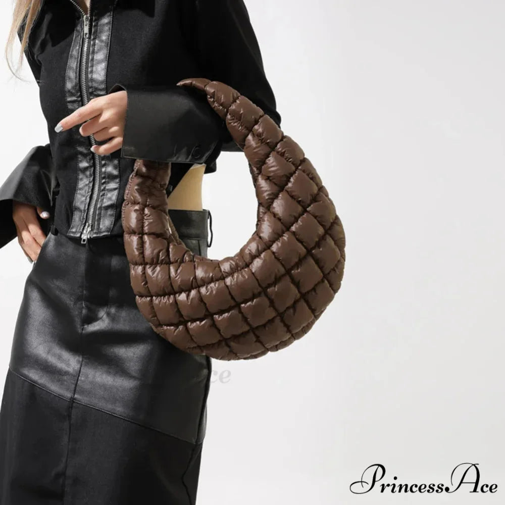 Stylish Quilted Puffer Fluffy Pleated Shoulder Handbag handbag-250126