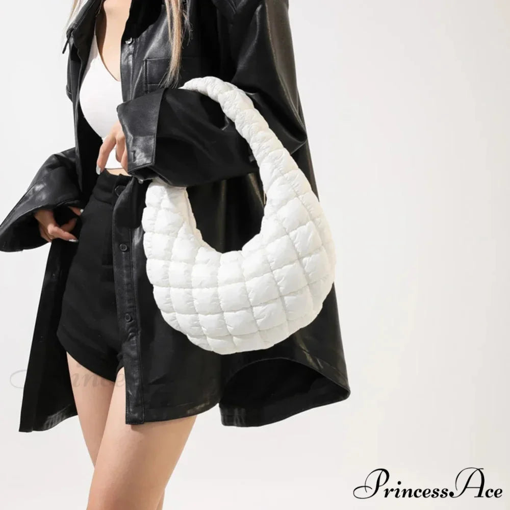 Stylish Quilted Puffer Fluffy Pleated Shoulder Handbag handbag-250126