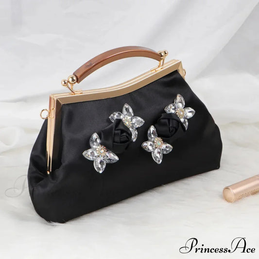 Stylish Rhinestone Evening Clutch Wristlet Black wristlet-250126