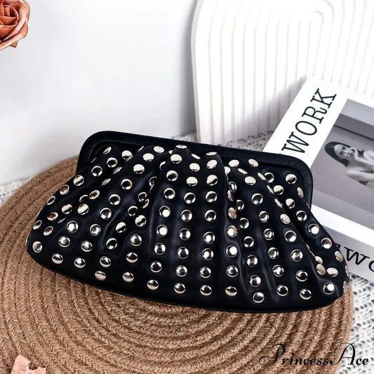 Stylish Rivets Dark Clutch Wristlet Black wristlet-250126