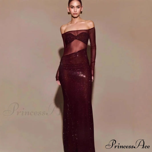 Stylish Single-Shoulder Sparkling Fitted Prom Gown apricot / XS promdress-250223