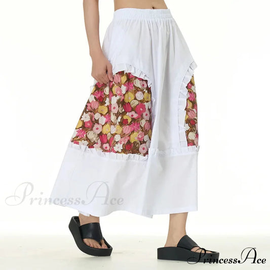 Stylish Skirts All Paired Cotton Romantic Maxi High Waist Frilled White / One Size skirt-250126
