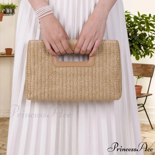 Stylish Straw Clutch Wristlet Beige wristlet-250126