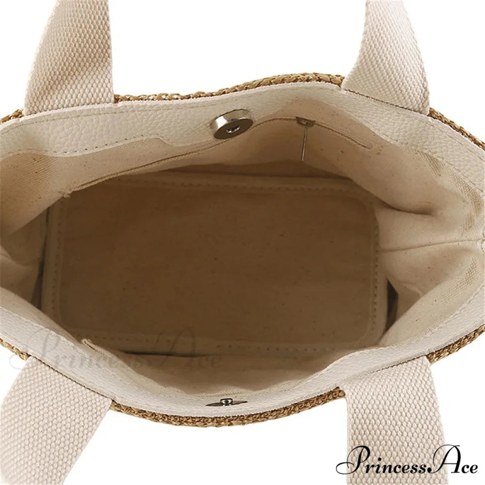 Stylish Straw Woven Beach Informal Top-Handle Shoulder Purse Beige handbag-250126