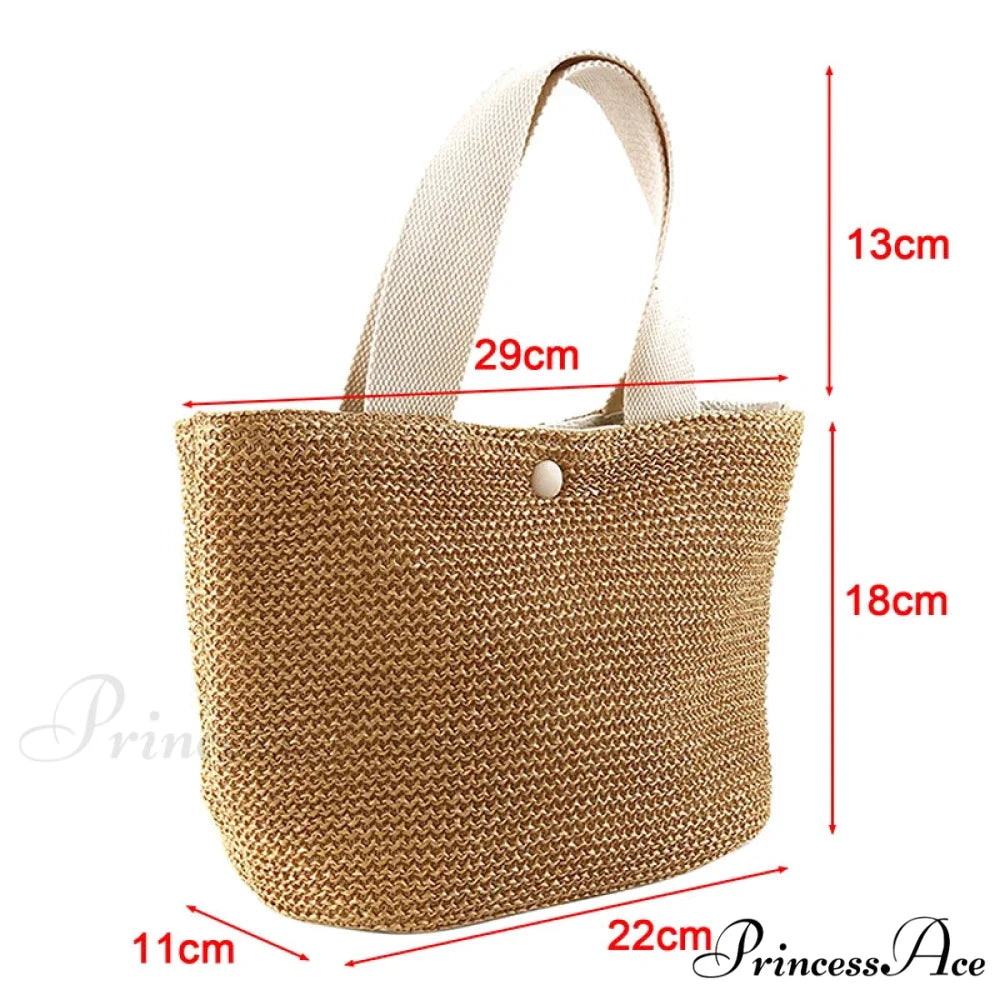 Stylish Straw Woven Beach Informal Top-Handle Shoulder Purse Beige handbag-250126