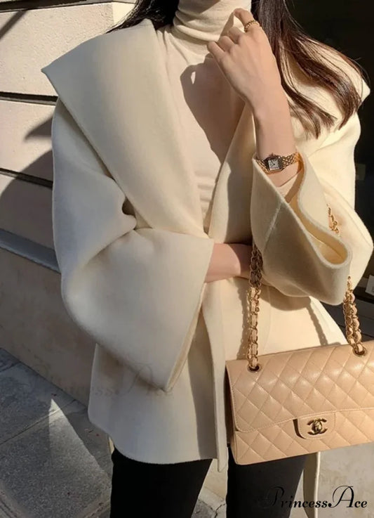 Stylish Tan Woolen Hooded Overcoat Cream / One Size overcoats-241228