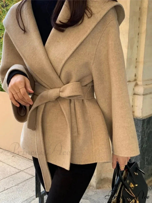 Stylish Tan Woolen Hooded Overcoat overcoats-241228