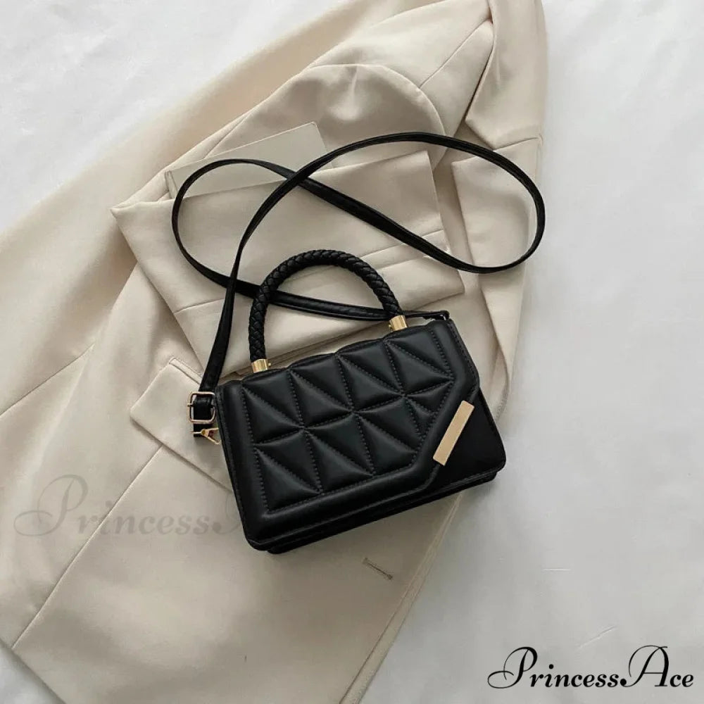 Stylish Tartan Faux Leather Petite Square Crossbody Purse Black handbag-250126