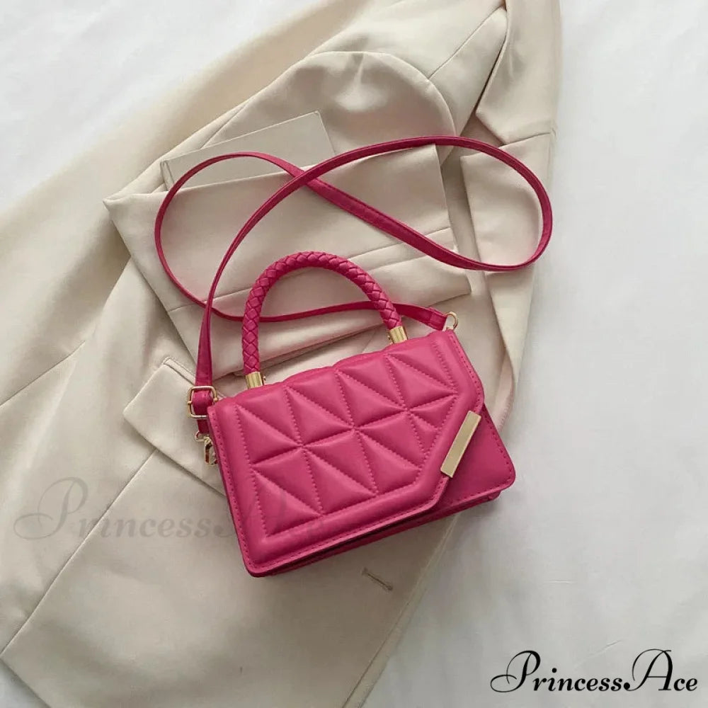 Stylish Tartan Faux Leather Petite Square Crossbody Purse Rose red handbag-250126