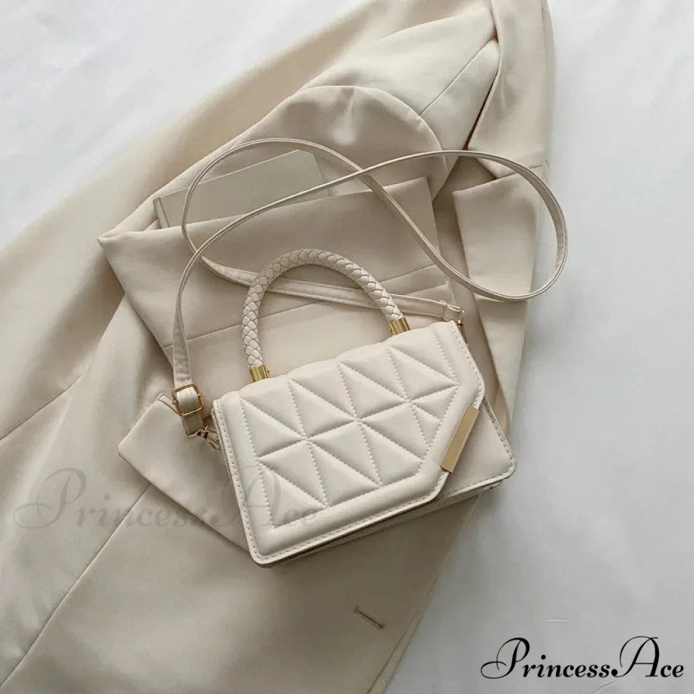 Stylish Tartan Faux Leather Petite Square Crossbody Purse White handbag-250126