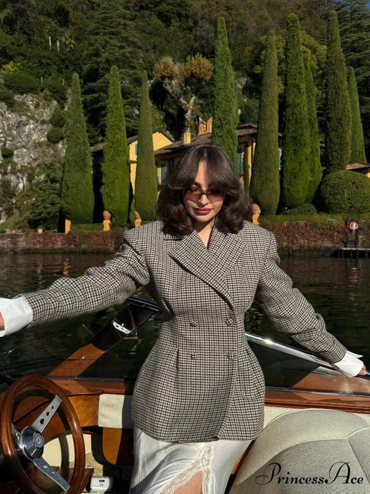 Stylish Tartan Slim Suit Lapel Coat coats-241228