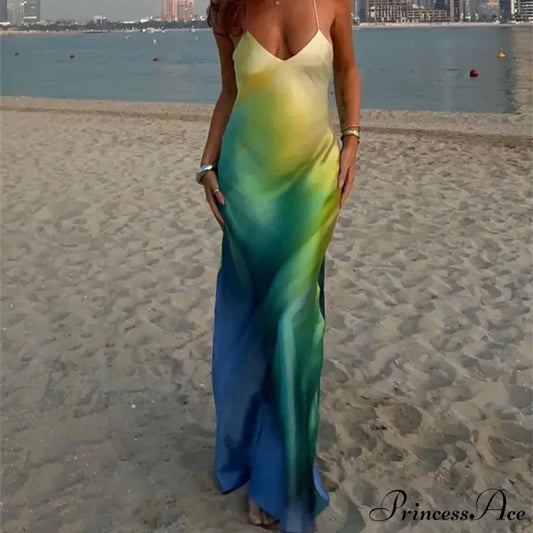 Stylish Tie Dye Silk Holiday Dress Blue / S vacationdress-250223