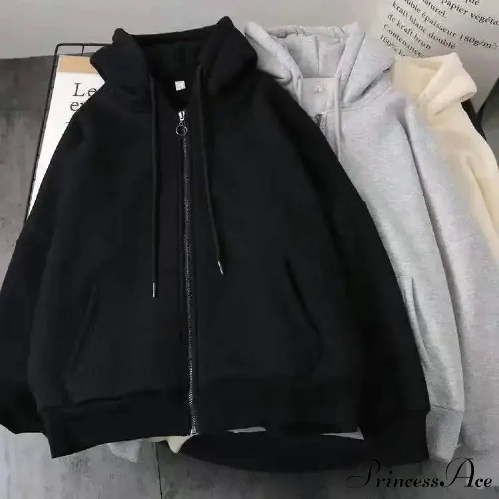 Stylish Trend Fleece Padded Zipper Hoodie black 5 / M hoodies-241228