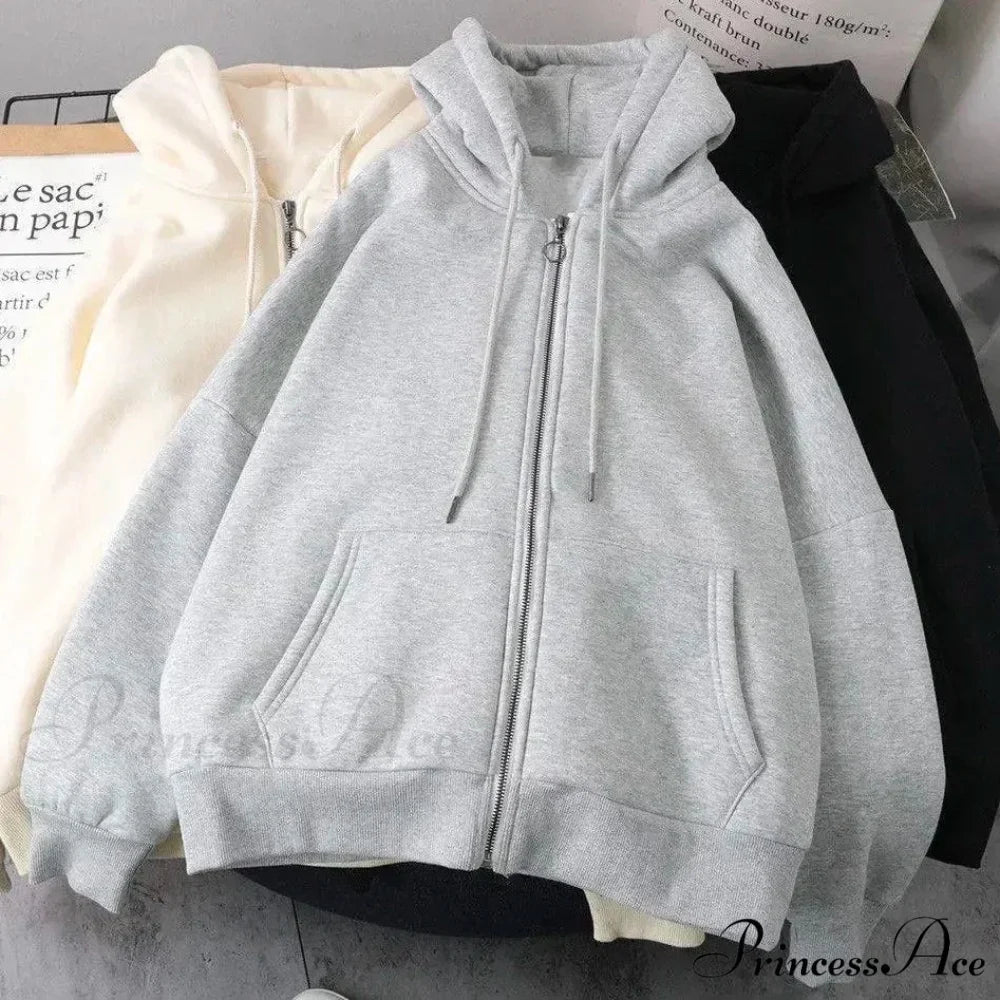 Stylish Trend Fleece Padded Zipper Hoodie white 1 / M hoodies-241228