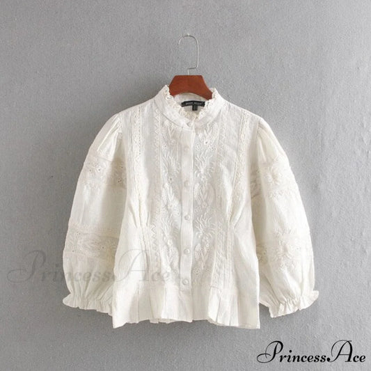 Stylish Women Blouse Embroidery Shirt Striped / XS