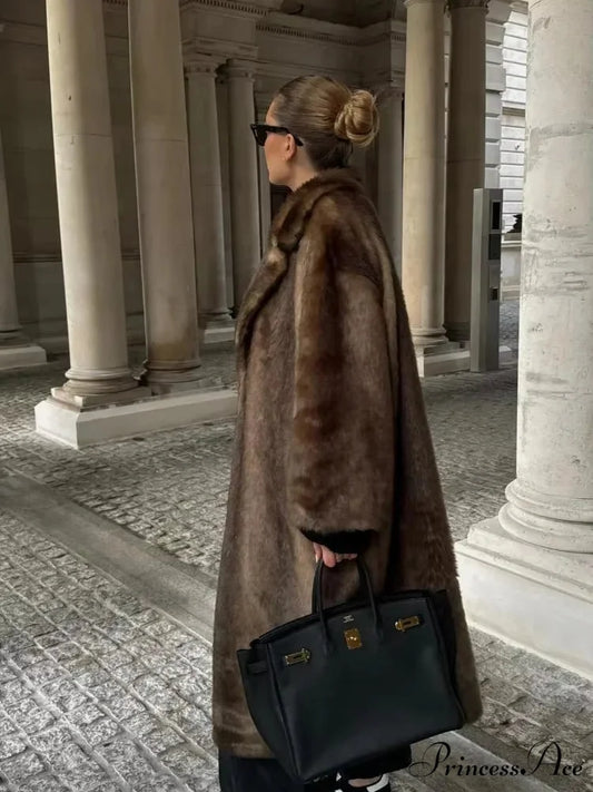 Stylish Woolen Cinched Long Sleeve Overcoat Brown / S overcoats-241228