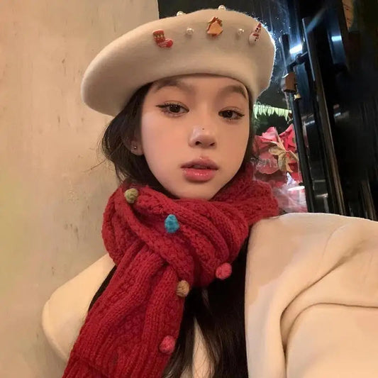 Cold Resistant Wool Korean Style Painter Christmas Beret Hat Hat-L