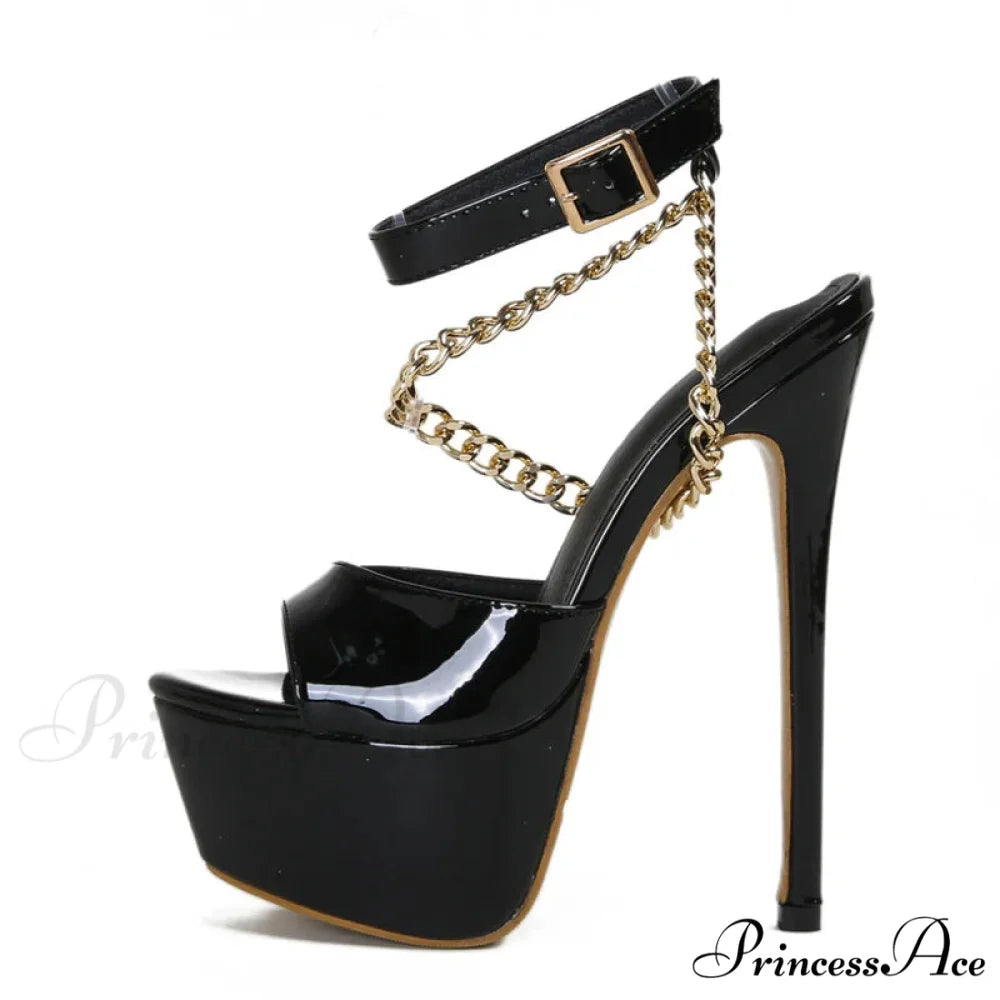 Summer 16 CM Super High Heels Platform Sandals - Black