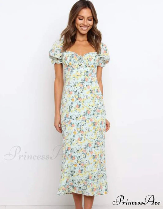 Summer Beach Sweet Dress with Puff Sleeves and Ruffles S / WHITE