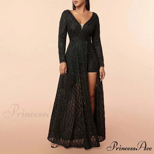 Summer Elegant Embroidered Sleeveless V-Neck Slim Wedding Bridesmaid Long Maxi Dress Black / XS