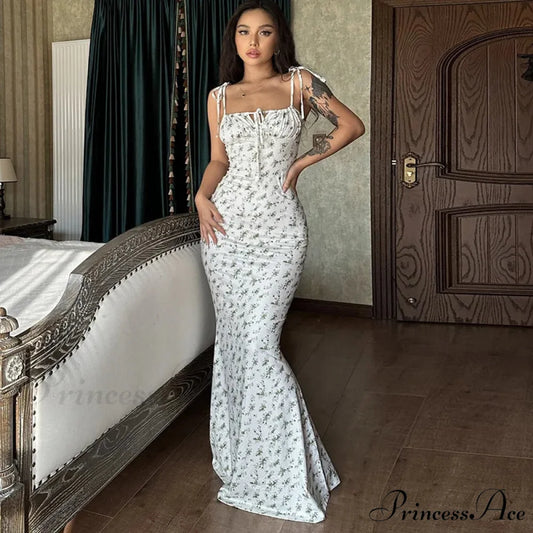 Summer Off Shoulder Lace Up Deep V Neck es Ladies Holiday Casual Long Woman Floral Dress Green / S