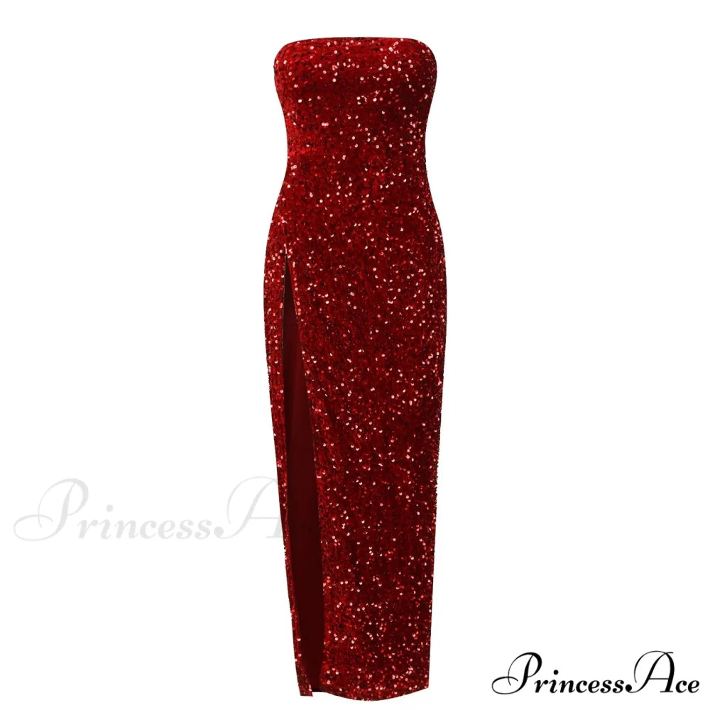 Summer Sequin Sexy High Slit Elegant Christmas Party Dress